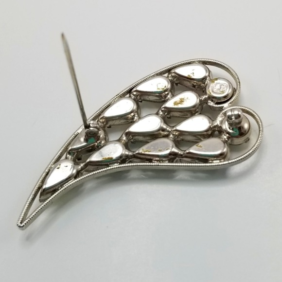 VTG b. david Signed Heart Shaped Silver-tone Brooch Pin Aurora Borealis Stones - Picture 7 of 8